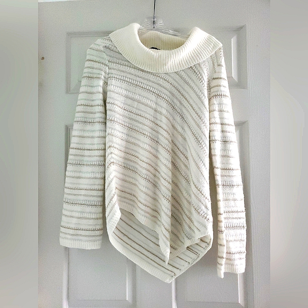 White House Black Market Sweater Womens Small White Wide Cowl Neck Metallic